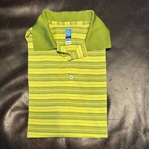 PGA Tour Green and Yellow Striped Polo Men’s Large never worn